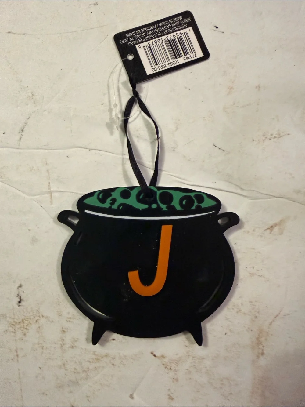 Ashland Black Cauldron Wall Hanging with Orange 'J' and Green Bubbles